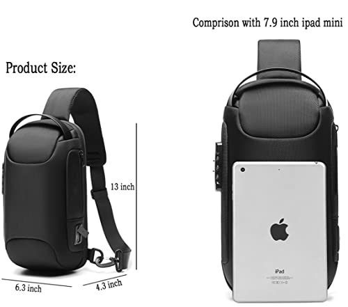 ZYING Anti theft Crossbody Sling Bag with USB Charging Port for 9.7in iPad, Black-5