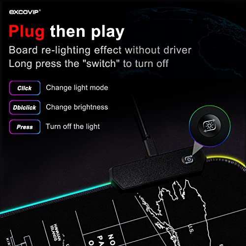 EXCOVIP Extended RGB Mouse Pad Mat, 14 Modes Large Office Table Desk Mat 800x300mm Gaming Lighting Led Mousepad for PC Computer Keyboard Anti-Slip (RGB World) 8424