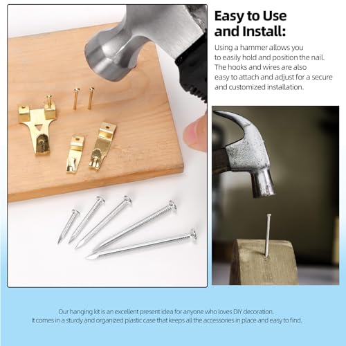 Glarks 279pcs Picture Hanging Kit, Hanging Hardware with Hooks, Wire, Nails, D Ring, Wall Hanging Kit, Heavy Duty Picture Hanger Frame Hook Hardware, Heavy Duty Frame Hanging Hardware for Hanging
