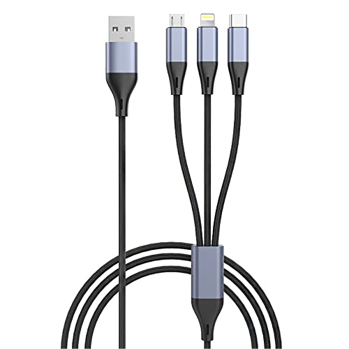 SKY-TOUCH 3 in 1 USB Phone Charger Cables 5A Fast Braided Nylon Unbreakable Charging Cable, Universal Multiple Ports Charging Cord with USB C/Micro USB/IOS Connector for Phones