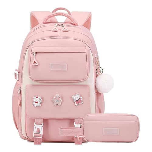 KASTWAVE Girls Backpack, Backpack for Girls, Kids Backpack with Compartments Elementary School Bag For Girls, Cute Student School Bag, School Backpack for Girls - Pink