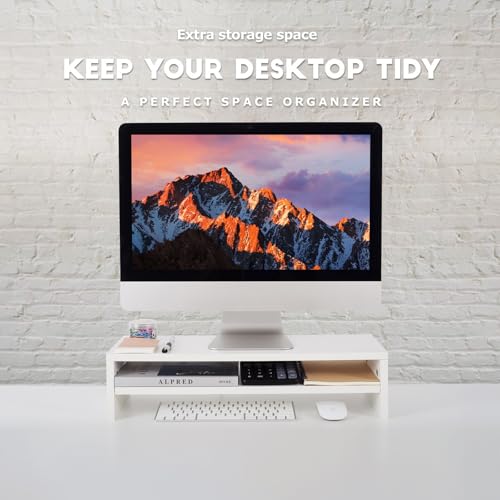 BEYGORM Monitor Stand Riser, 2 Tiers Screen Stand for Laptop ComputerTVPCPrinter, Multifunctional Desktop Organizer 21.6L x 7.8" W x 5.2" H (White)
