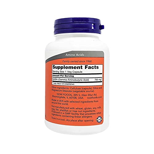 Now GABA Supplement 750 mg Capsules For Neurotransmitter Support, Pack of 100's