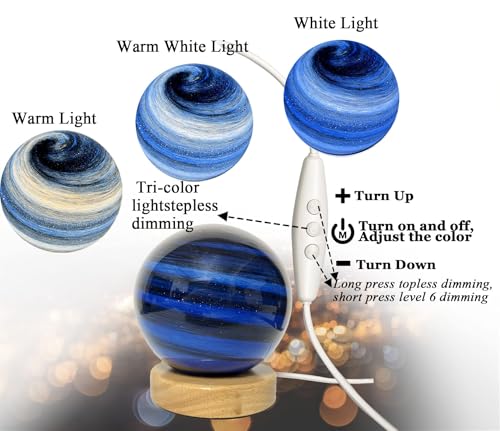 Night Galaxy Lamp, Kids Moon Light Decorative Star Lights with Wooden Stand, 3D Galaxy Moon Lights, Suitable as Night Lights Bedroom Decorations, Stocking Stuffers for Kids Adults Women