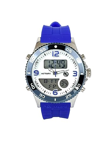 GRUPO MUNRECO Real Madrid RMD0014-05, Children's Watch for Boys, Quartz, Analog and Digital, 3 ATM - Real Madrid Collection, Calendar, Stopwatch, Alarm, Light, Blue, 40 mm, Strip