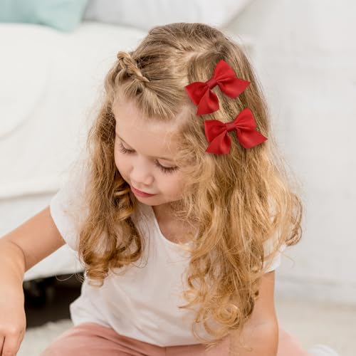 EKIND Girls' Bow Hair Clips Solid, Cute Crocodile Clip Set for Little Girls, Perfect for Daily Wear and Parties (2 Pcs, Red)