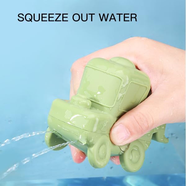 Baby Bath Toys,4 Pack Toddler Cars Truck Bathtub Toys,Silicone Baby Toys,Soft Squeezable Float on Water, Basket Stuffers for Boys Girls