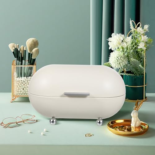 Angoily White Metal Bread Box with Lid Kitchen Bread Countertop Storage Container Large BreadBox for Vintage Organizer Rolling Door Decor Stores Your Homemade-Bread