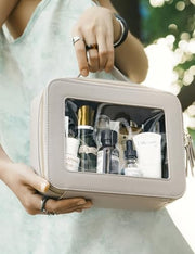 Small Cosmetic Bag for Purse Mini Makeup Bag for School Cute Clear Make Up Pouch for Travel Tiny Leather White Make Up Organizer Case for Backpack Toiletry Bag Waterproof Square Pouch with Zipper