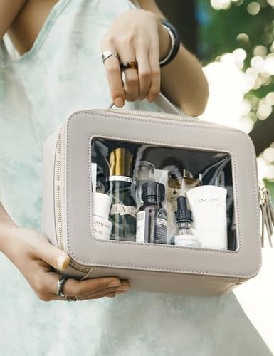 Small Cosmetic Bag for Purse Mini Makeup Bag for School Cute Clear Make Up Pouch for Travel Tiny Leather White Make Up Organizer Case for Backpack Toiletry Bag Waterproof Square Pouch with Zipper