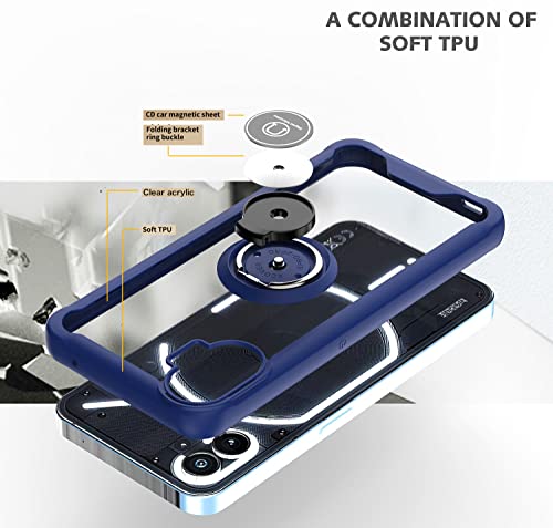 YIMICO Case for Nothing Phone 1 Case Cover Metal Ring Holder Grip Kickstand Car Magnetic Mount Shockproof Matte Hard Back Bumper Case for Nothing Phone 1 (Black)