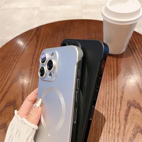 Metallic Paint Frameless Magnetic Phone Case, Matte Ultra Thin Full Coverage Frosted Phone Case with Lens Protector for iPhone 15 14 13 12 11 Pro Max (Gold,15Promax) Gold 15Promax Gold 15Pro