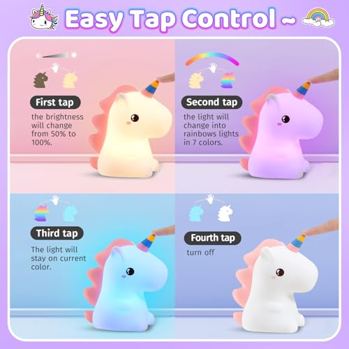 Unicorn Toys night light for kids,16 Colors Silicone+Dimmable Toddler Baby, Rechargeable Night Light for Kids Nightlight for Kidss Room Unicorn Toys for Girls Age 4-6, 0-9