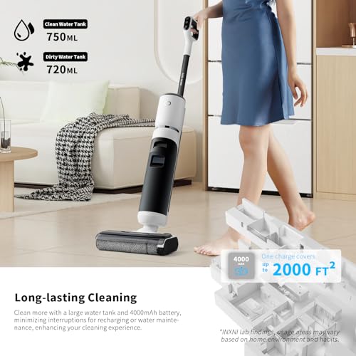 INXNI W10 16KPA Cordless Wet Dry Vacuum Cleaner with Self Cleaning, Vacuum and Mop, Long Runtime Wet Dry Vacuum Mop All in One with Edge to Edge Cleaning for Hard Floor, Carpets, 8.8 lbs
