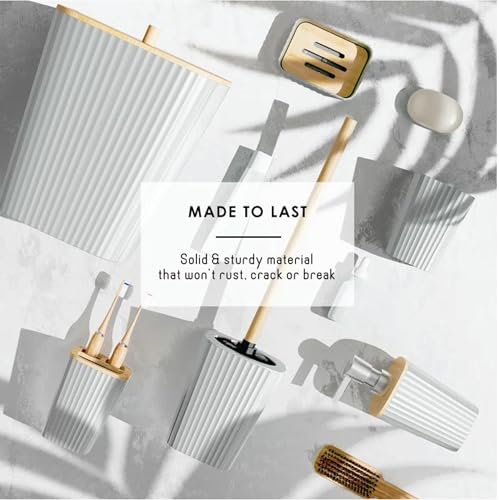 SA24 Bathroom Accessories, 6 Piece Set, Plastic, Toothbrush Holder, Toothbrush Cup, Soap Dispenser, Dish, Toilet Brush Holder, Trash Can, Tumbler (White Sq)