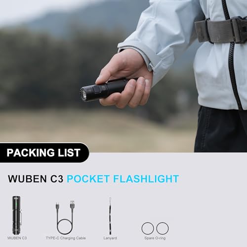 Torch Light 1200 Lumen led Rechargeable WUBEN C3 Flashlights 1200 Lumen led Rechargeable Torch Light 6 Modes, IP68 Waterproof Best for Camping, Outdoor, Emergency, Everyday Carry, Gift