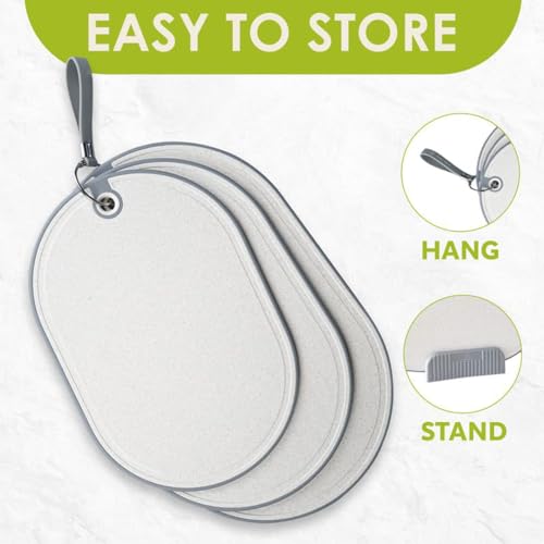 BIGTHREE Chopping Board Set with Storage, 3 Piece Wheat Straw Cutting Board Set, Thick Chopping Board for Meat Veggy Fruit Food, Easy Grip Handle, Cutting Tool Kitchen Cook Supplies