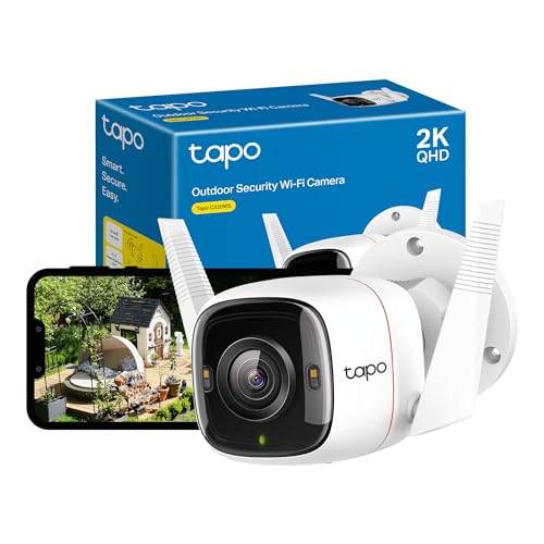 TP-Link Tapo 2K QHD Outdoor Security Camera, IP66 Weatherproof, Motion Detection, Starlight, Built-in Siren, 4MP, Colour Night Vision, Cloud&SD Card Storage, Works with Alexa&Google Home (Tapo C320WS)