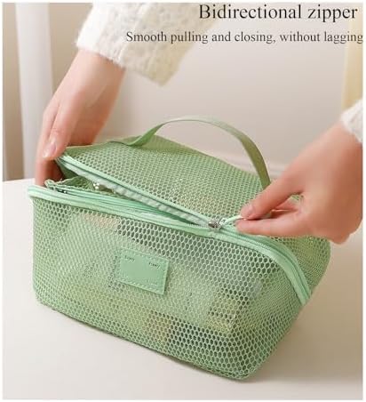 Travel Cosmetic Bag Mesh Clear Makeup Bag Women Portable Travel Toiletry Bags Makeup Organizer Bag with Handle Makeup Organizer for Travel (Green)