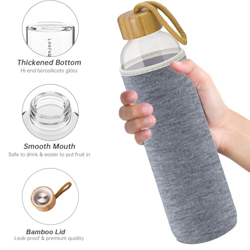 MAX-EMA Glass Water Bottle 1 Liter With Bamboo Lid And Neoprene Sleeve Reusable Glass Bottle For Hot And Cold Drinks, Juice, Tea, Milk, Smoothies And For Home, Gym And Travel (Blue)