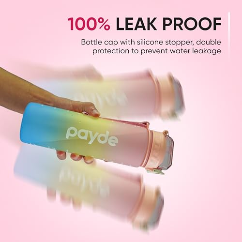 PAYDE Water Bottle 1 Litre/32 oz with Time Marker Motivational Water Bottle Leak-proof Water Bottle for kids Adults For Sports Travel Gym and Everyday Use (Pink Green Blue)