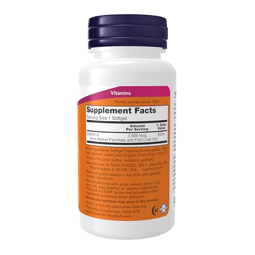 NOW Supplements, Vitamin A (Fish Liver Oil) 25,000 IU, Essential Nutrition, 250 Softgels