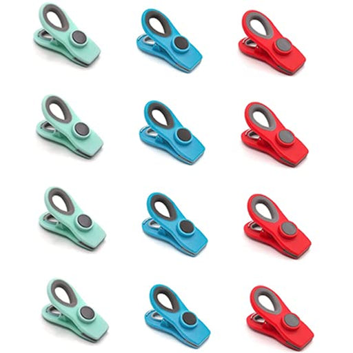 Vokowin 12 Pack Chip Bag Clip, Magnetic Food Clips, Kitchen Clips, Bag Clips for Food Storage For Fridge Snack Bags Food Storage Sealing Unfinished Snacks, Cereals (3 Color) (K195-12)