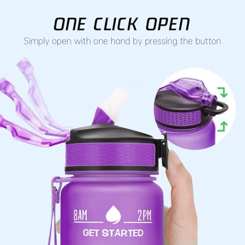 EVVV 35oz/1L Motivational Water Bottle with Time Marker & Encourage Phrase - BPA Free, Leakproof Wide Mouth, Fast Flow Technology, Perfect for Daily Hydration(Purple Blue)