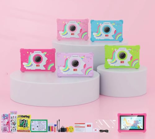 C idea CM88 Android Kids Smart Tablet 7-Inch Display Wi-Fi and Bluetooth Built-in Stand Kids Early Education Learning Tab Shockproof Edges (Pink)