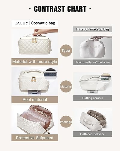 EACHY Travel Makeup Bag,Large Capacity Cosmetic Bags for Women,Waterproof Portable Pouch Open Flat Toiletry Bag Make up Organizer with Divider and Handle