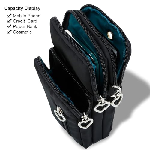 BIGTHREE Crossbody Bags for Women, Women Crossbody Phone Bag Waterproof Nylon Crossbody Shoulder Bag, with 3 Zipper Pockets and Adjustable Strap