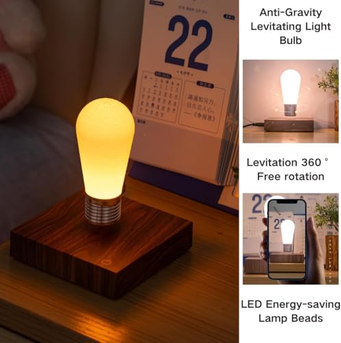 Levitating Bulb Lamp, 360 Degree Rotation Magnetic Floating Light Wireless Desk Lamp Floating Night Light Magnetic Tech Toy Decorative Desk LED Lamp for Gifts Room Home Office Decor