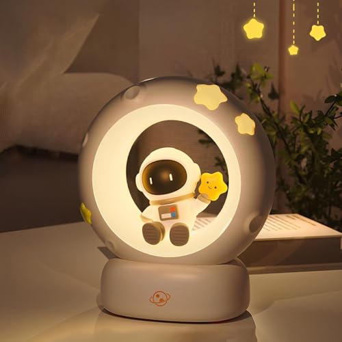 NALACAL Astronaut LED Bedside Night Light for Kids, USB Rechargeable Touch Lamp with 3-Levels Dimmable Brightness, Ideal Bedroom Decor and Gift for Birthdays, and More (White)