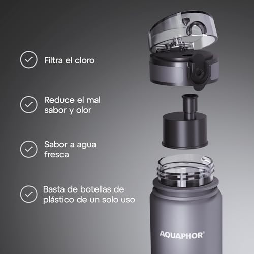 AQUAPHOR City Bottle 500ml Grey | Travel Water Bottle with Activated Carbon Filter | Filters Chlorine & Impurities | Made of Tritan & BPA-Free | Stay Hydrated On the Go!