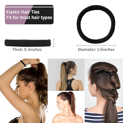 SYGY 100 PCS Hair Ties for Women, Elastic Cotton Thick Seamless Black Hair Bands, No Crease No Damage for Thick/Thin Hair, Soft Hair Ties Ponytail Holders Hair Accessories