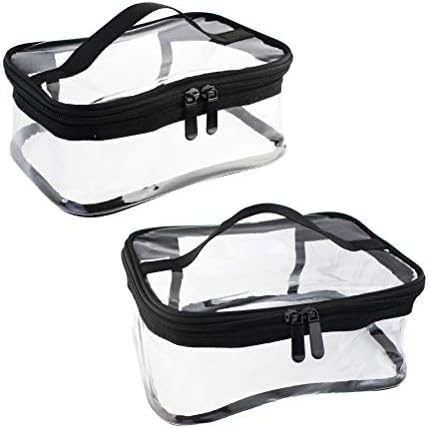 Wobe 2 Pack Premium Portable Clear Makeup Bag Zipper Waterproof Cosmetics Bag Travel Storage Carry Pouch PVC Zippered Toiletry Bag Organizers With Handle for Travel, Bathroom, Clear, M+L,