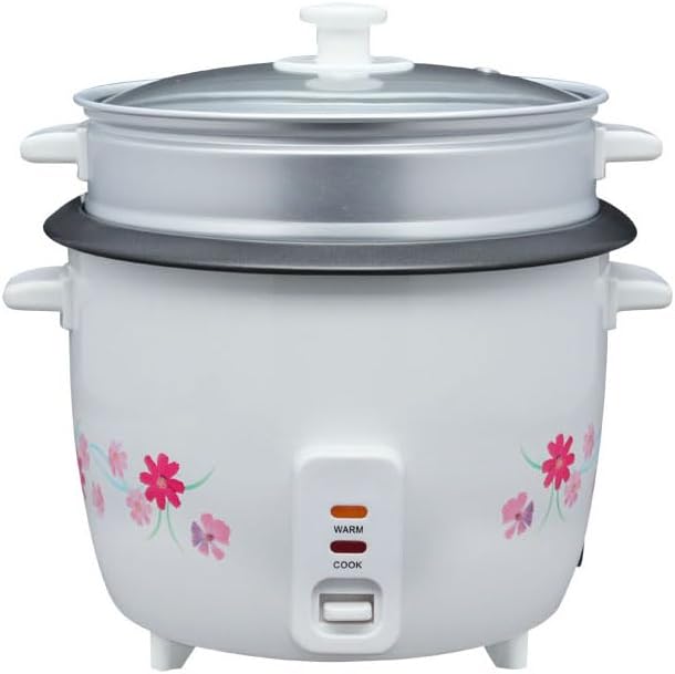 3-in-1 Electric Rice Cooker 1.8L | Cook, Steam & Warm | Non-Stick Pot with Steamer Tray & Auto Shut-Off | Floral Design Multi-Function Cooker for Rice, Vegetables & More