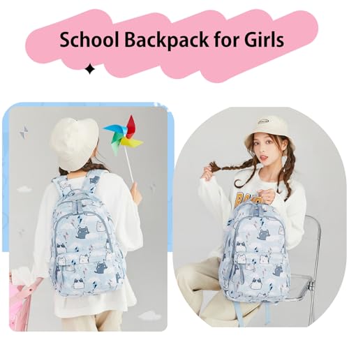 Mfikaryi Cute Cat Casual Daypack Teens Elementary School Backpack Students Bookbag for Girls Boys…