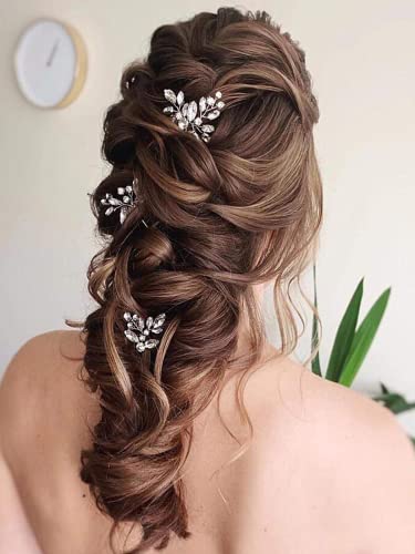 TERRIFI Crystal Bride Wedding Hair Pins Rhinstones Bridal Hair Accessories Head Piece for Women and Girls, Pack of 3,Silver