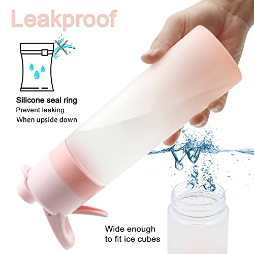 KASTWAVE Mist Spray Water Bottle, 650ml Sports Water Bottle Reusable Fitness Water Jug Multifunctional Spray Water Cup with Mist Hydration (Pink)