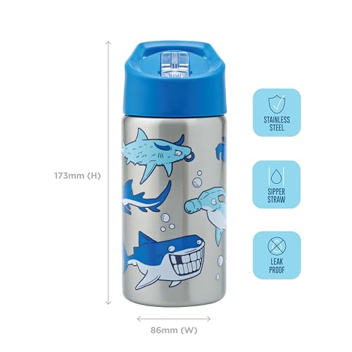 Smash Stainless Steel Drink Bottle with Flip Top Lid and Straw - Shark 500ml