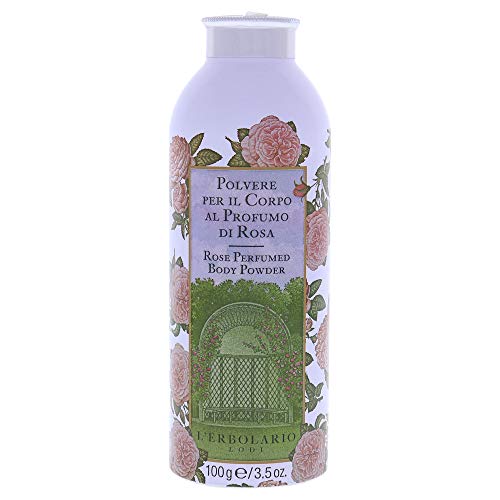 L'Erbolario Rose Perfumed Body Powder - Naturally Enticing Floral Scent with Rose, Jasmine, and White Musk - No Silicones, Parabens Or Petrolatum - Perfectly Refreshing for All Skin Types - 3.5 Oz