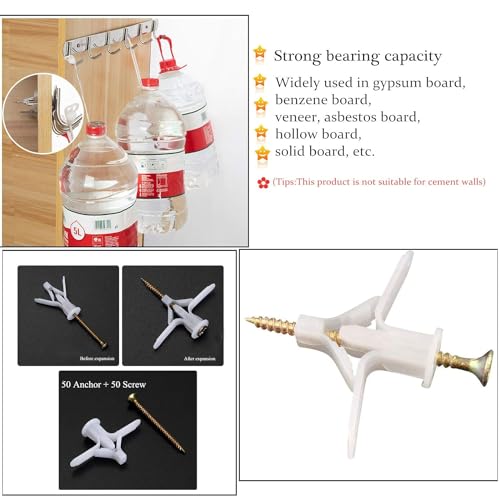 50 Pcs Drywall Anchor kit, Plasterboard Hollow Wall Anchors Expansion Plugs and Stainless Steel Metal Screws,Expansion Tube Pipe for Drywall Curtain Gypsum Board Wall Installation Fastener Hardware