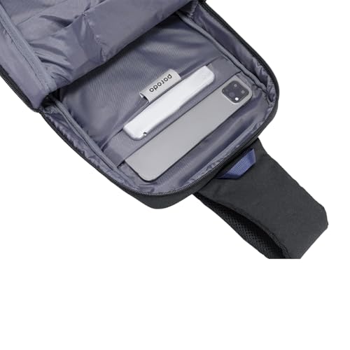 Porodo Lifestyle Cross Body Sling Bag with Fingerprint Lock & USB Charging Port 20W PD, Shoulder Backpack, Lightweight Body Chest Daypack Suitable up to 11 inches - Black/Blue