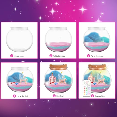 VUCATIN Unicorns Terrarium Gifts for Kids Girls, DIY Light-Up Terrarium Craft Kit, Ages 4-12, Not Foldable