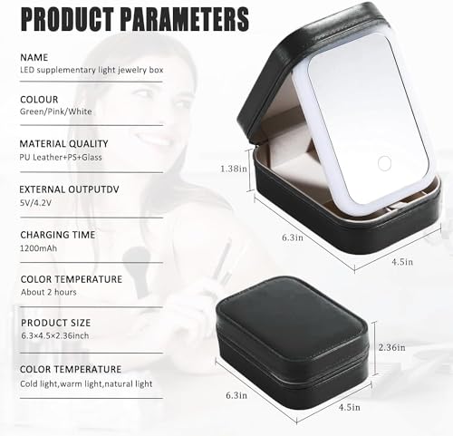 Tufexigo Travel Makeup Case with LED Mirror, Makeup Bag with Lighted Mirror, Cosmetic Train Storage Box, Portable Organizer Vanity Case for Women Beauty Tools Accessories Rechargeable (Black)