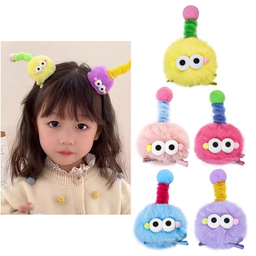 Fluffy Pom Poms Hair Clips, 5 Pcs Cartoon Hair Barrettes For Kids, Cute Ball Pompom Hair Clips, Hair Accessories for Girls??andmad Hair Clips, Colorful Hair Clips For Toddler