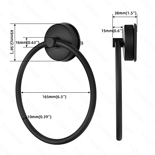 YOHOM Bathroom Towel Holder Suction Hand Towel Ring Stainless Steel Vacuum Towel Hanger Bath Round Towel Holder Suction Cup Bathroom Hanger Wall Towel Rack Wall Mounted Kitchen No Drill Matte Black