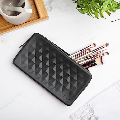 Alba By Design Silicone Makeup Brush Holder for Cosmetic Tools and More - Silicone Makeup Bag with Zipper Closure. Water Resistant Travel Makeup Brush Bag (Black)