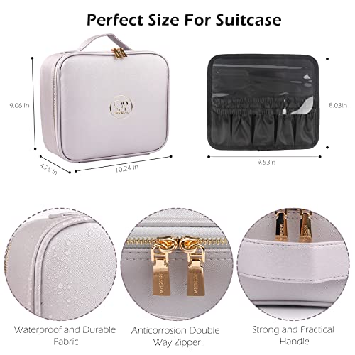 Travel Makeup Bag Cosmetic Bag Makeup Organizer Bag with Lighted Mirror, Adjustable Brightness in 3 Color Scenarios, Waterproof Makeup Train Case, Gift for Women